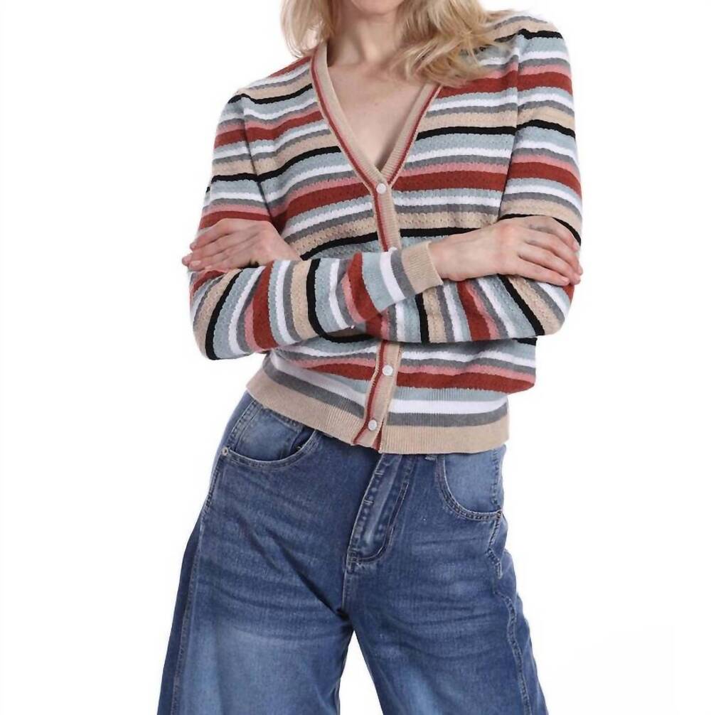 NEW MINNIE ROSE weekend textured cardigan in multi stripe